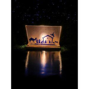 Nativity Silhouette Glass Candle Holder With Wooden Base